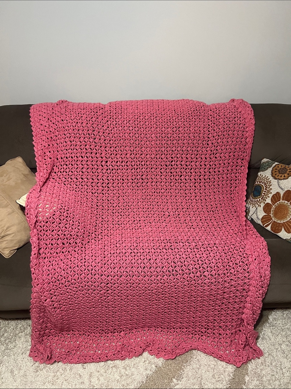 Handmade Crochet Throw Blanket - Pink